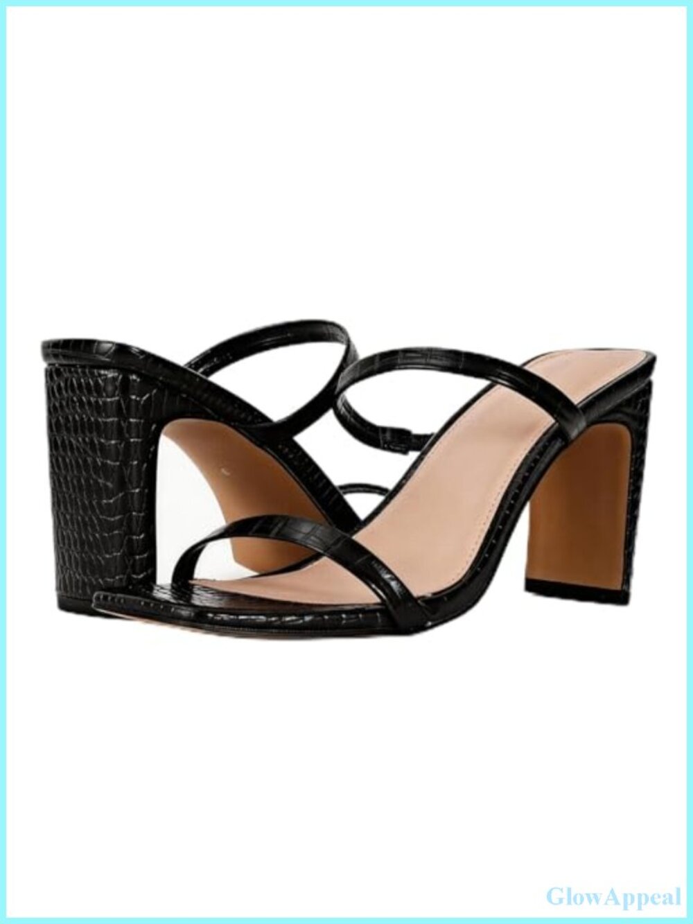 Women's Square Toe Two Strap Block Heel Sandals Slip On Strappy Heels